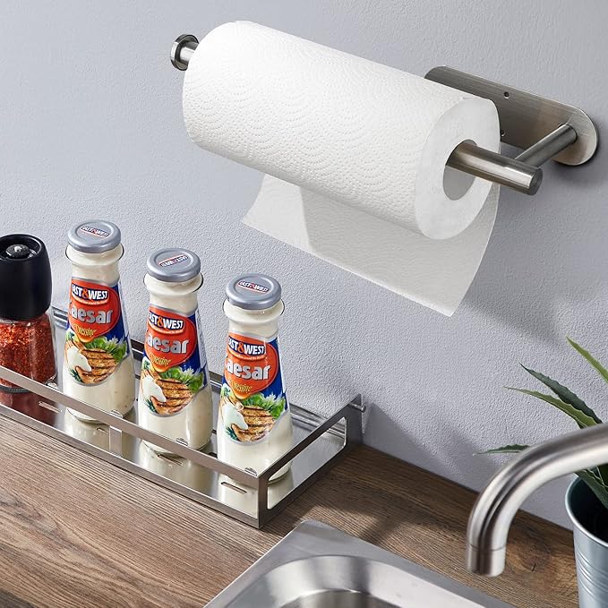 Paper Towel Rolls - for Kitchen, Self-Adhesive Under Cabinet,Both Available in Adhesive and Screws,Stainless Steel Paper Towel Holder Bulk(Grey)