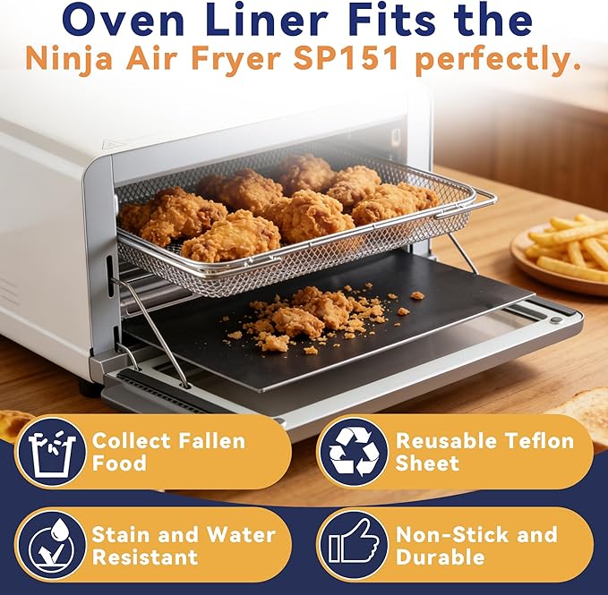 Air Fryer Accessories Compatible with Ninja Flip Air Fryer SP151, Crumb Tray with 4 Oven Liners, 100 PCS Parchment Paper Sheets, Air Fryer Basket and Baking Tray for Ninja Toaster Oven