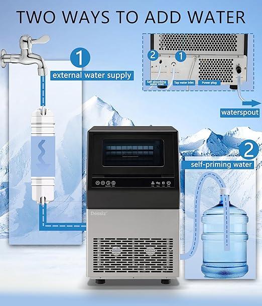 Dessiz Commercial Ice Maker Machine, 100Lbs/24H Freestanding Undercounter Ice Maker with 45pcs Storage Capacity, Self-Cleaning Ice Machine for Home, Bar, Restaurant, Office, Outdoor