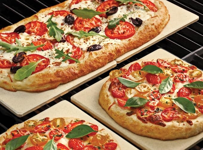 Outset Pizza Grill Stone Tiles For Oven and Grill, Set of 4 Baking Stones for Pizza, Bread & More