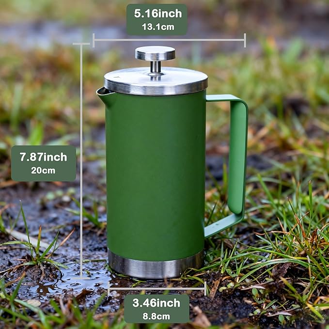 Stainless Steel French Press Coffee Maker 21OZ, 600ml Coffee Press Tea Press for Personal, Office, Travel,Camping (Green, 1-3 Cups)