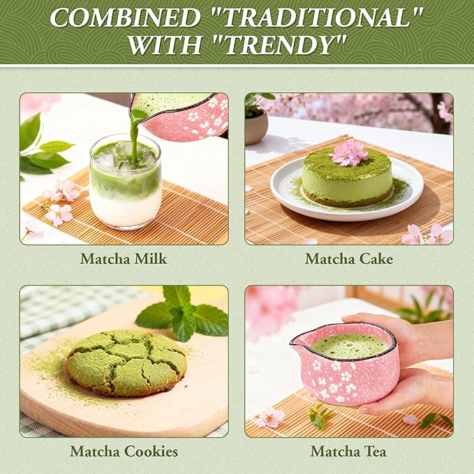 Matcha Whisk Set, 7 PCS Ceramic Matcha Sets with Bowl, Bamboo Whisk and Holder, Towel, Sifter, Bamboo Scoop, Scoop Rest, Christmas Gifts for Tea Lovers, Birthdays New Year Gifts for Women Mom
