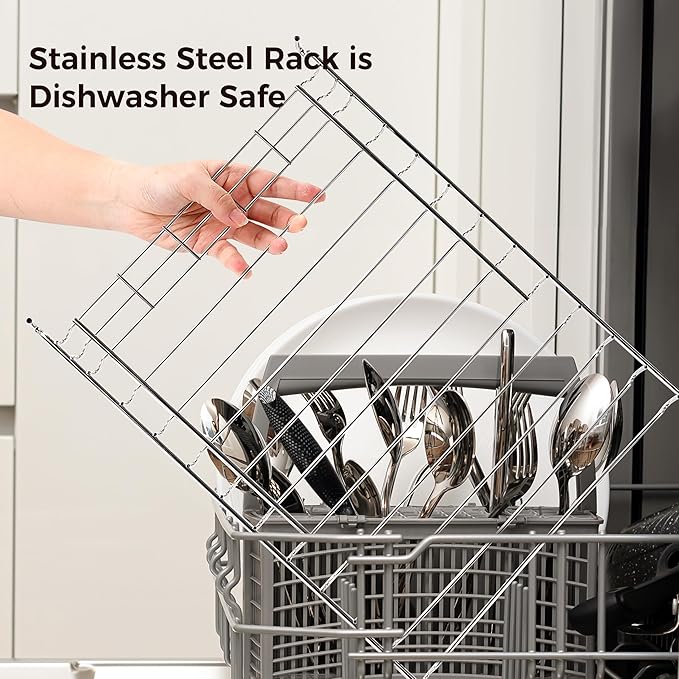 Wealone Stone Dish Drying Mat with Stainless Steel Dish Rack, Super Absorbent Diatomaceous Earth Dish Drying Mat, Large Size Stone Drying Mat, Fast Drying Dish Racks for Kitchen Counter