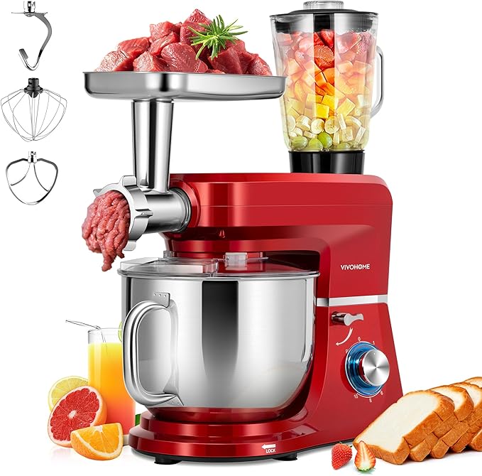 VIVOHOME 4.75 Quart Stand Mixer, 8 Speed Kitchen Electric Food Mixer with VIVOHOME 6 in 1 Multifunctional Stand Mixer with 8.5 Quart Stainless Steel Bowl