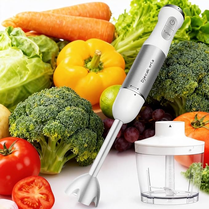 Upgraded 1100W 5-in-1 Immersion Hand Blender – 30 Speed Settings, Up to 15,500 RPM, Handheld with Milk Frother & Food Processor, White
