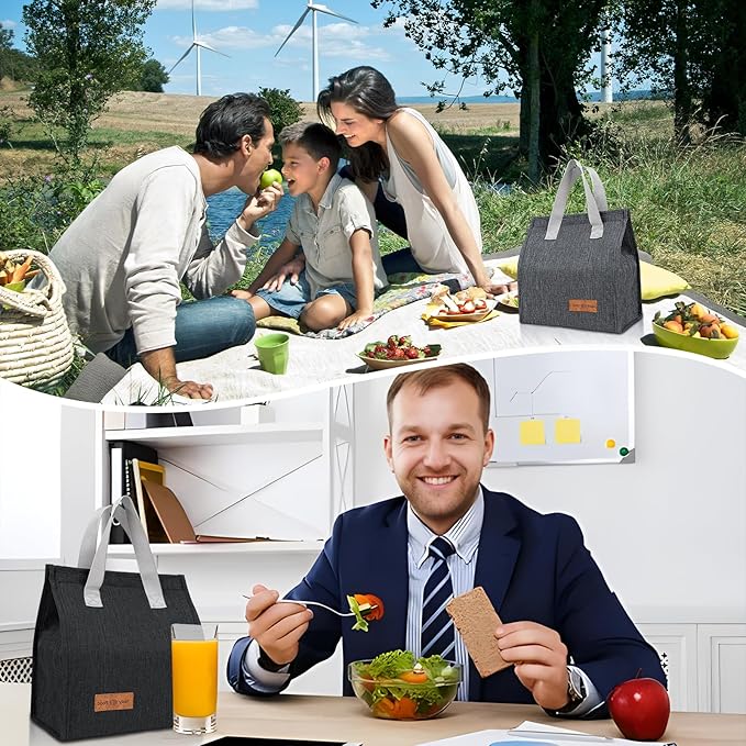 VZZNN 12 Pack Lunch Bags Bulk,Insulated Reusable Lunch Bags with Aluminum for Women Men,Leakproof Tote Large Lunch Box for Office,Work,Beach or Travel,multicolor