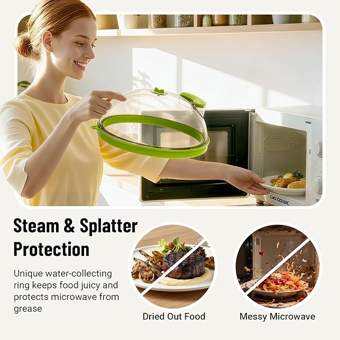 Microwave Splatter Cover with Water Steamer, Upgraded Microwave Cover for Food with Handle, Clear Plate Covers, Splatter Guard, Kitchen Essentials Gadgets, House Warming Gifts New Home, 12 Inch
