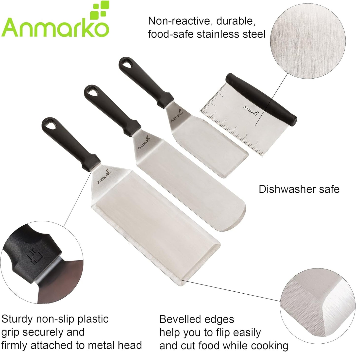 Metal Spatula Griddle Accessories Set - Griddle Scraper Flat Spatula Pancake Flipper Hamburger Turner - Metal Utensil great for BBQ Grill Flat Top Cast Iron Griddle - Commercial Grade