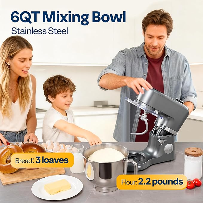 VIVOHOME Stand Mixer with Fermentation, One-Touch Presets, and 6 Qt Bowl, Gray, and VIVOHOME 660W 10 Speed 6 Quart Stand Mixer with Beater, Dough Hook, Wire Whip and Egg Separator, Red