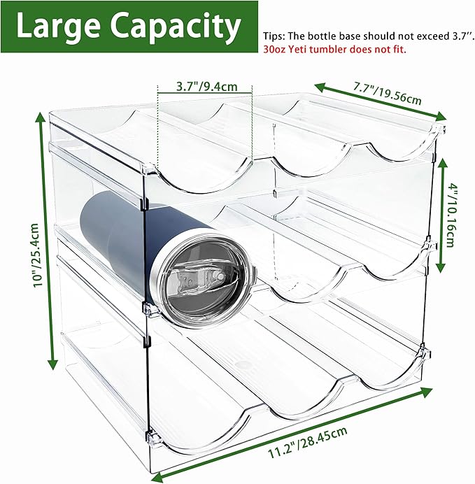 6 Pack Water Bottle Organizer, Stackable Kitchen Home Pantry Organization and Storage Shelf, Plastic Water Bottle Holder for Kitchen Cabinet Storage, Wine Tumbler Travel Mug Cup Organizer