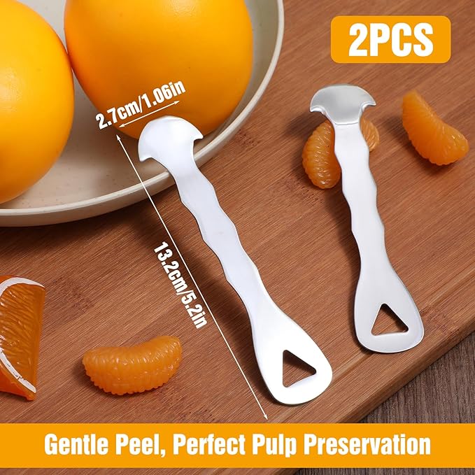 2Pcs Easy-to-Peel Orange Peeler Tool, Stainless Steel Citrus-Peeler, Left-Right Opening Citrus Peeler Tool, Hook Design for Easy Storage