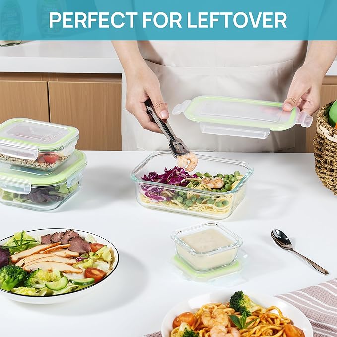 Vtopmart 8 Pack Glass Food Storage Containers with Lids (Grass Green)