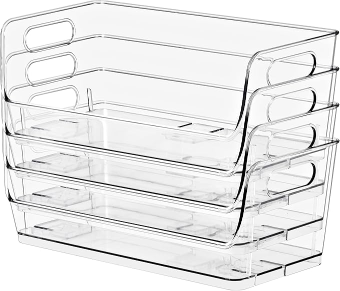 Sorbus Stackable Storage Bins Open Front, Clear Stackable Storage Bins, Pantry Bins for Storage and Organization, Acrylic Stackable Bins for Kitchen, Clear Pantry Organizer Bins (Small Wide 8 Pack)
