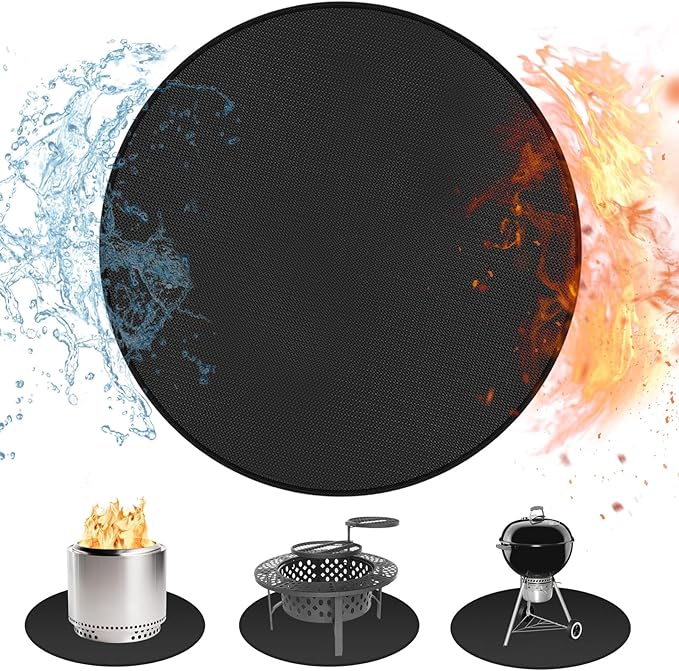 Round Fire Pit Mats for Under Fire Pit Compatible with Solo Stove Bonfire, Accessories Compatible with Solo Stove, 3-Layer Fireproof Esay to Clean Grill Mat Deck Protector, 47in