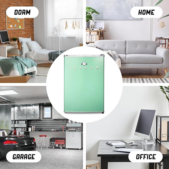 ICEBOX 2.5 Cu. Ft. Compact Refrigerator, ENERGY STAR Certified Small Refrigerator, Single Door Mini Fridge with Chiller Compartment, R600a Refrigerant, IBCR25MNT, Mint Green