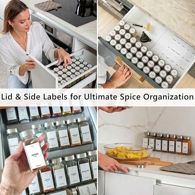 Deco haus Empty Glass Spice Jars with White Label 24x4oz [LABELS incl] Spice Containers with Labels, Shaker Lids & Funnel - Empty Herb Seasoning Containers, Small Seasoning Bottles for Herb