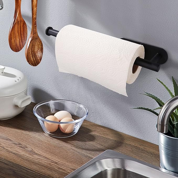 Paper Towel Holders-Blcak,Paper Towels Rolls - for Kitchen,Paper Bulk- Self-Adhesive Under Cabinet,Both Available in Adhesive and Screws,Stainless Steel