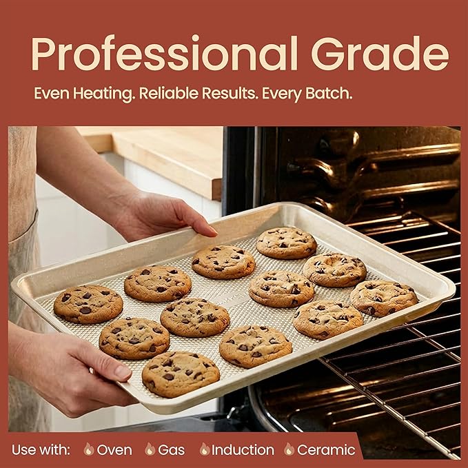 BAKKEN Kitchen Baking Pans - Nonstick White Coating, 13.58’’ × 9.65’’ Commercial Grade Carbon Steel Cookie Sheet, Diamond Texture Bottom, PFOA, PFOS, PTFE Free, Oven Safe Tray (450°F), White Marble