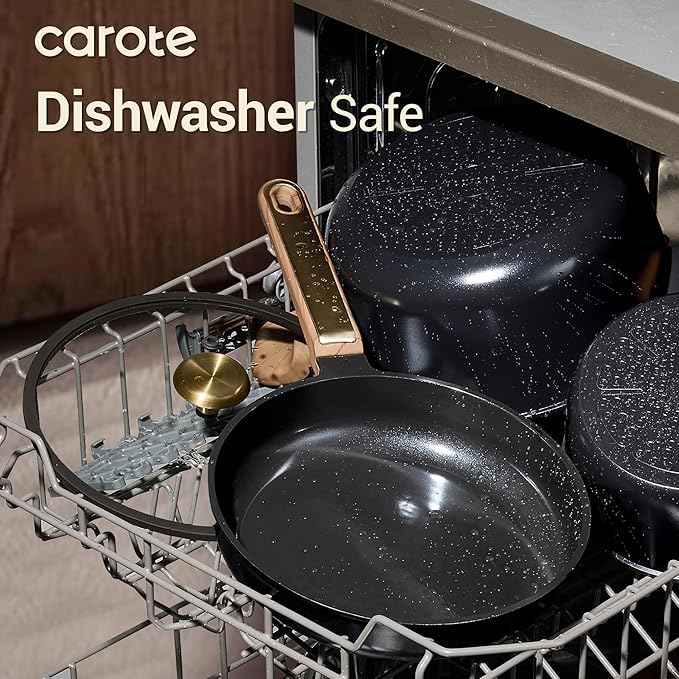 CAROTE Ceramic Cookware Set Nonstick, 16pcs Pots and Pans Set Nonstick, Non-Toxic & PFAS-Free, Dishwasher, RV/Camping Cookware Set, Cooking Pots with Lids, Charcoal Black