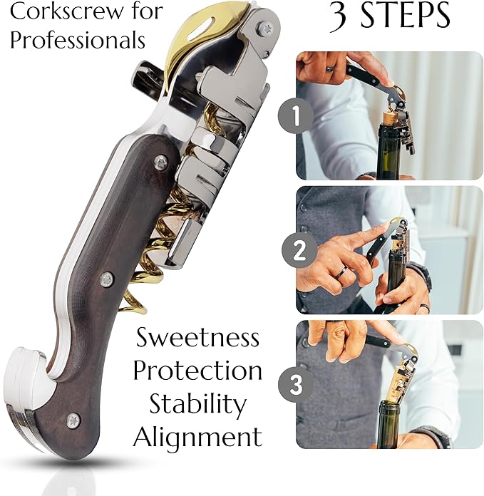 Corkscrew for Professionals FALCORK® 354 – Control – 3-Step Lever, 6-Turn Helix and Generous Wooden Handle for Maximum Smoothness and Controlled Technique on Fine Wine Corks