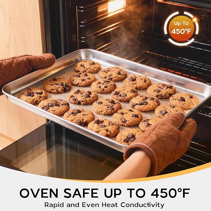 Onader Baking Cookie Sheet Set, 20 x 14 Inch Stainless Steel Large Baking Sheet Pan, 1 Inch Deep Metal Oven Pan Tray for Oven, Easy Clean & Dishwasher Safe, 2-Pack