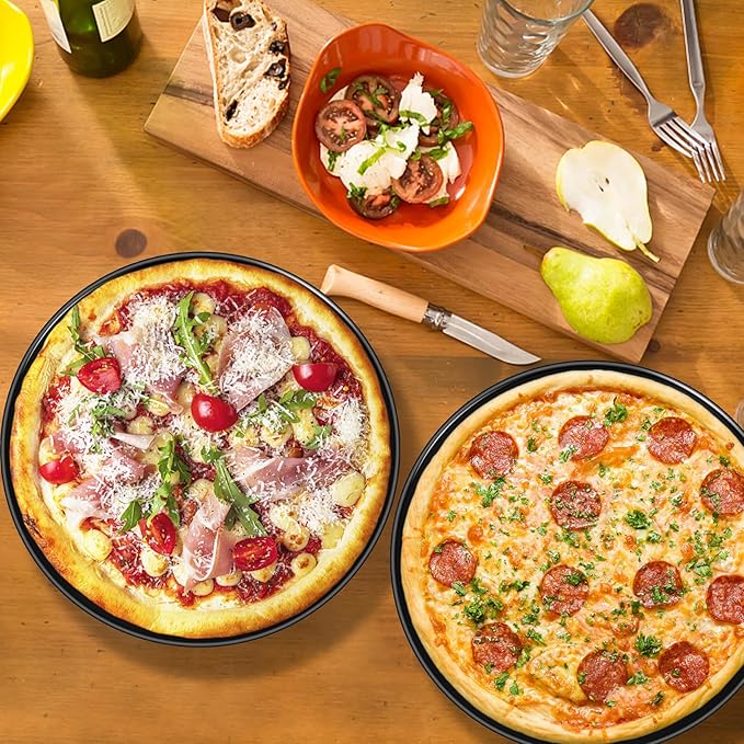 P&P CHEF Pizza Pan Set of 2, Stainless Steel Pizza Tray, Round Pizza Plate For Pie Cookie Pizza Cake, Non Toxic & Heavy Duty, Dishwasher Safe & Easy Clean, 10 Inch & Black