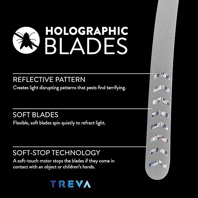 Treva Chemical Free Bug Fan, Fly Deterrent with Holographic Blades to Clear Bugs, Mosquitoes, and Flies, Battery Powered Fly Fan, Pink (4 Pack)