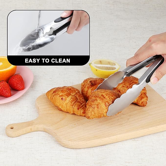 Hotec Mini Stainless Steel Kitchen Tongs for Cooking - 7-Inch Small Serving Tongs Metal Food Tongs Non-Slip Grip