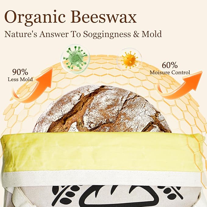2 Pack Reusable Beeswax Bread Bags for Homemade Bread with Handle,17 X 13 Inch Large Cotton Sourdough Bread Storage for Fridge Freezer Counter,Keep Fresh Longer