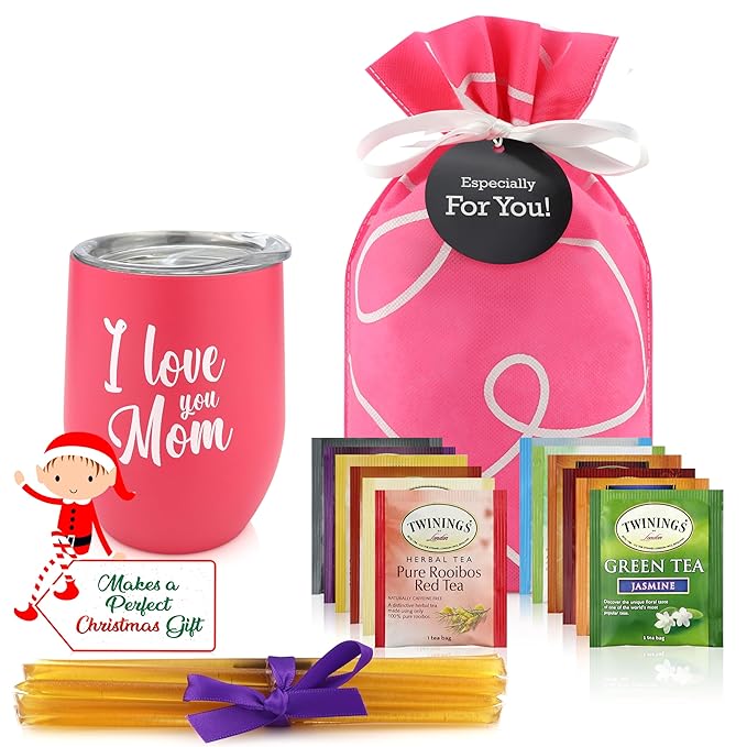 Gifts For Mom - Tea Lovers Gift Basket, Set Includes Temperature Retention Cup 12 Special Blend Teabags & Honey Presented in Beautiful Gift Bag For Mothers Day, Birthday, Get Well, Thinking of You Care Package