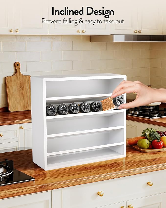Orimade 4 Tier Spice Rack Organizer for Cabinet, Freestanding Bamboo Seasoning Rack for Countertop, Cupboard, Pantry, Kitchen, 13.18 x 4.13 x 12.2 inches(Spice Jars Not Included), Walnut Stain