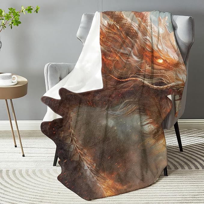 Fiery Dragon Design Plush Throw Blanket - Soft, Comfy, Lightweight, Warm, and Fuzzy - Ideal Gift for Men and Boys - Perfect for Couch, Bedroom, Travel, Bed - 80x60 inches