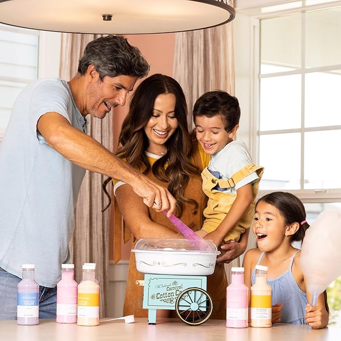 Nostalgia Vintage Hard and Sugar Free Candy Countertop Cotton Candy Maker, Includes 2 Reusable Cones And Sugar Scoop – Aqua