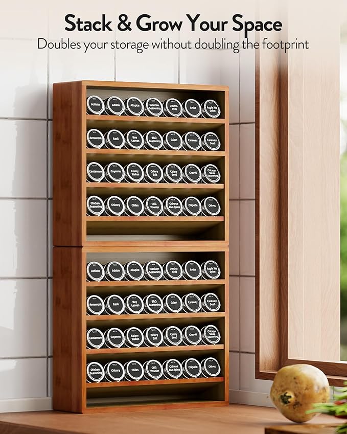 Orimade 4 Tier Spice Rack Organizer for Cabinet, Freestanding Bamboo Seasoning Rack for Countertop, Cupboard, Pantry, Kitchen, 13.18 x 4.13 x 12.2 inches(Spice Jars Not Included), Walnut Stain