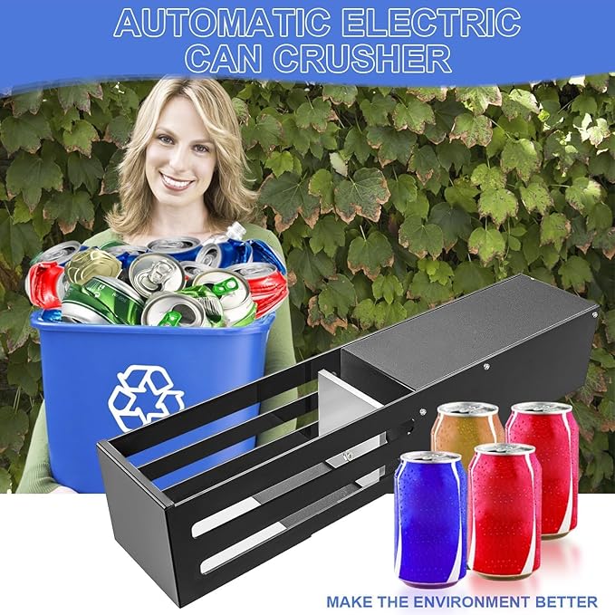 Electric Can Crusher, Automatic Can Crushers for Recycling 8oz 12oz & 16oz Cans, Electric Can Smasher for Recycling Aluminum Cans, Heavy-Duty Smasher for Aluminum Seltzer, Soda, Beer Cans