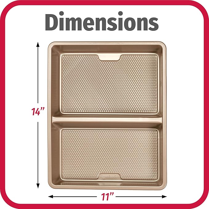 GoodCook 11” x 14” Nonstick Divided Oblong Pan – 2-in-1 Textured Cooking Pan, Baking Dish, Scratch-Resistant Carbon Steel Oven Pan for Meal Prepping & Sheet Pan Dinners
