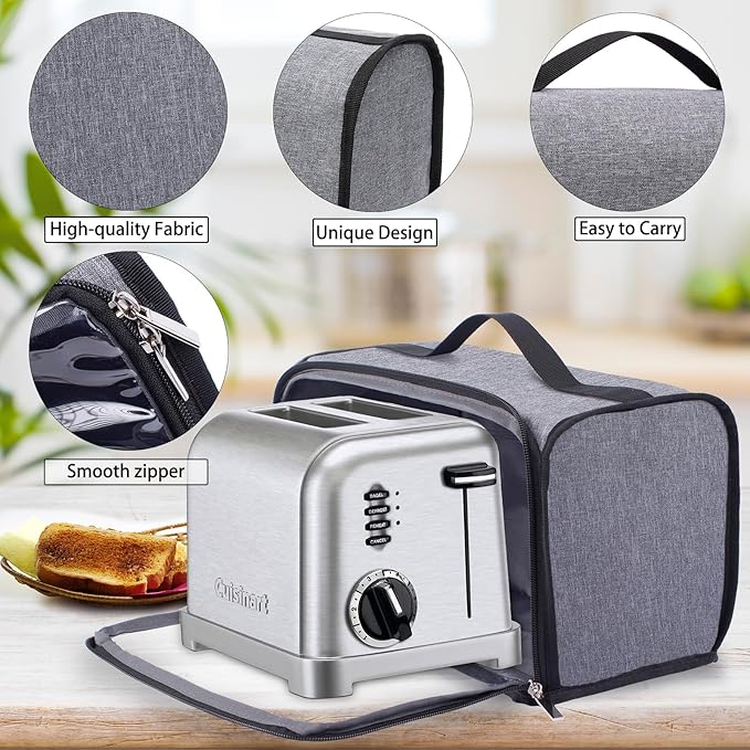 Toaster Cover with Base for 2 Slice Wide Slot, Dust Covers Compatible with Cuisinart 2 Slices, Toaster Bags with Zipper Closure (Cover Only)