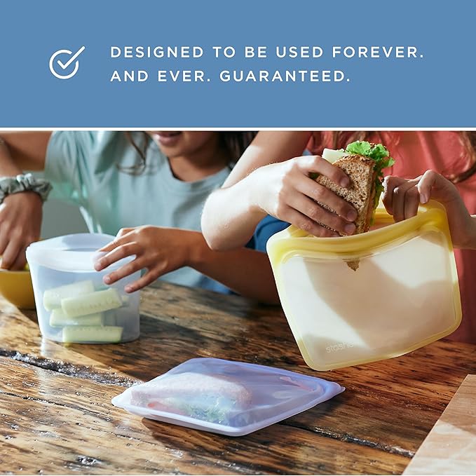Stasher Silicone Reusable Food Storage Bags, 4-Pack, Reusable Freezer Bags, Microwave, Dishwasher, Oven Safe, Sous Vide, Premium Lunch Containers, Eco Friendly, Food-safe Silicone Snack Bag, Clear | Reusable Food Bags