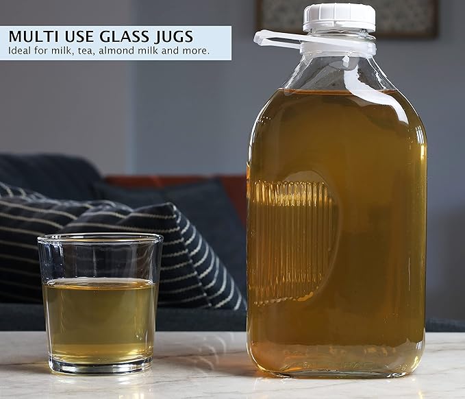 The Dairy Shoppe Glass Milk Bottle, Heavy Glass with 48mm Lid, Creamery Style (64 oz/1 pk, Half Gallon)