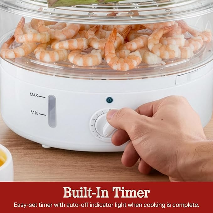 Vegetable Steamer Rice Cooker- 6.3 Quart Electric Steam Appliance with Timer for Healthy Fish, Eggs, Vegetables, Rice, Baby Food by Classic Cuisine, 11"D x 11"W x 12.25"H