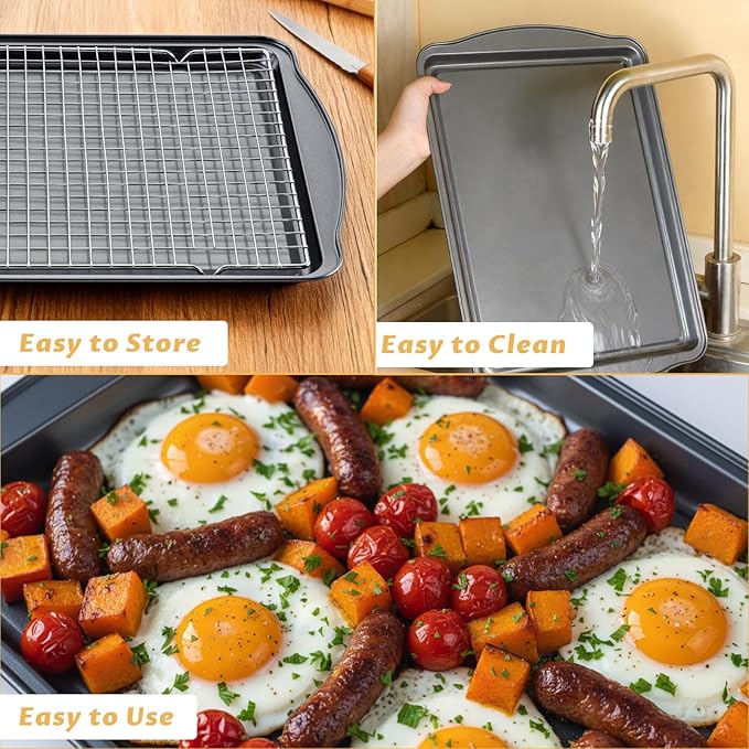 Baking Sheet with Cooling Rack - 17" x 11" x 0.5" Carbon Steel Cookie Sheet for Baking [1 Sheet + 1 Rack], Nonstick Baking Pan, Perfect for Baking, Roasting, and More