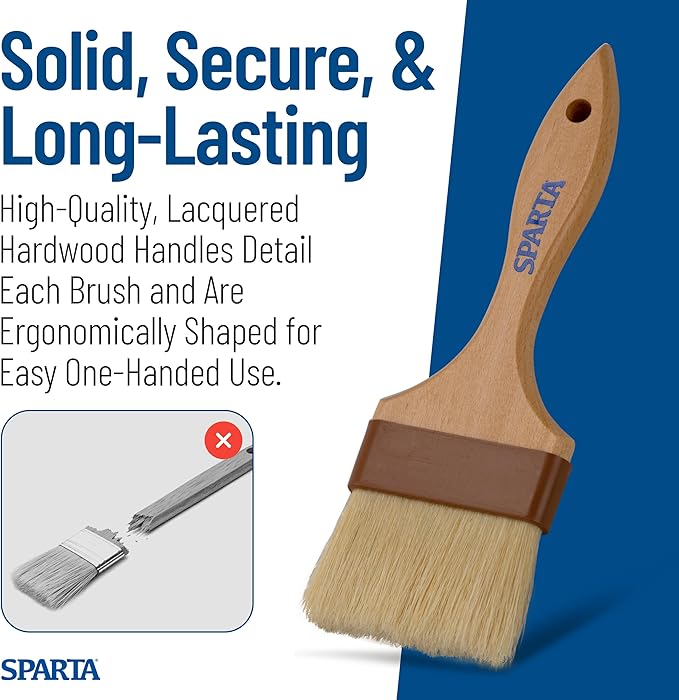 SPARTA 4037600 Boarhair Basting Brush, Flat Brush with Flat Brushhead, 9.25"L x 4"W, Wood Handle