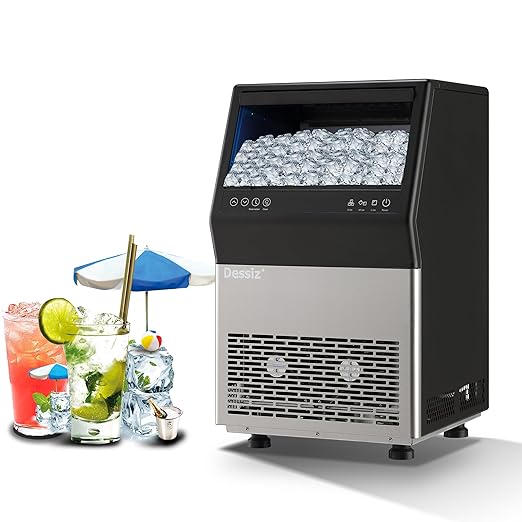 Dessiz Commercial Ice Maker Machine, 100Lbs/24H Freestanding Undercounter Ice Maker with 45pcs Storage Capacity, Self-Cleaning Ice Machine for Home, Bar, Restaurant, Office, Outdoor