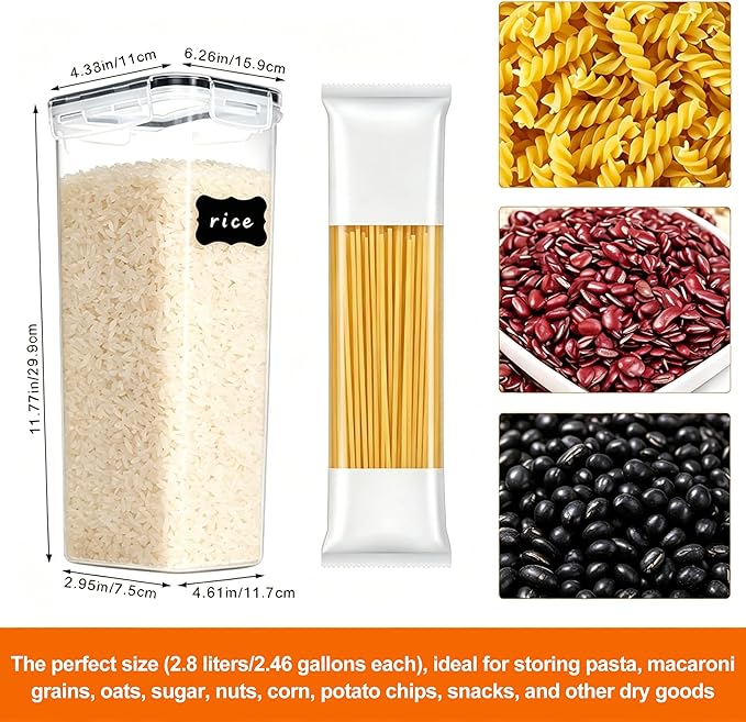 2.8L Airtight Food Storage Containers Set - Cereal Storage Containers for Kitchen Storage & Organisation with Lids & BPA Free Pantry Storage Containers Organiser（4 Pack）