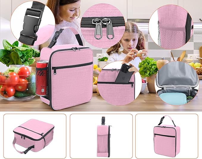 ZM-YOUTOO Lunch Box for Men - Reusable Lunch Bag Men Adult Women- Insulated Small LunchBox (Pink)