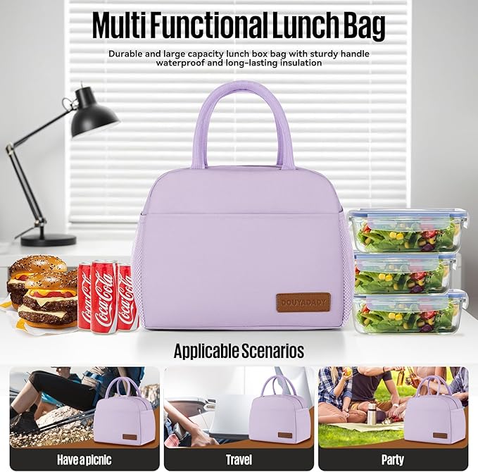 douyadady Lunch Bag Women/Men Lunch Box Women/Men (Lavender)