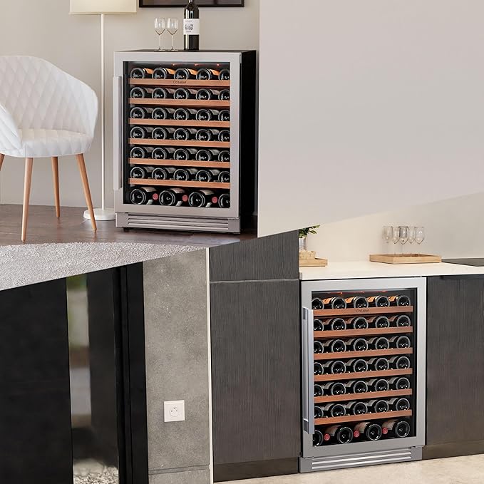 Ca'Lefort 24 Inch Wine Fridge, 61 Bottle Wine Cooler Refrigerator, 40-65°F Wine Refrigerator Glass Door, 3 LED Wine Fridge, Built-in or Freestanding Fridge for Home/Bar/Kitchen (5.65 cu.ft)