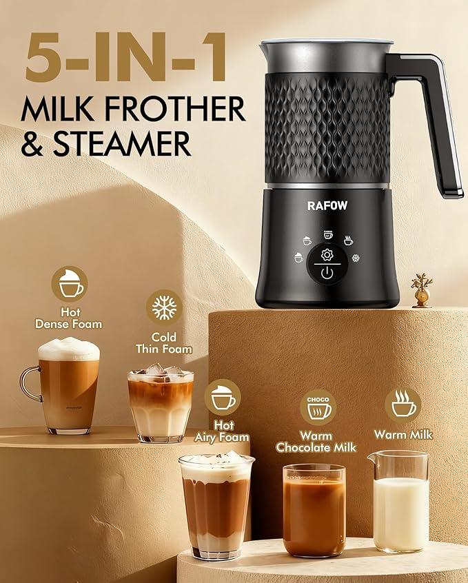 5 In 1 Milk Frother, Electric Milk Frother and Steamer 11.8oz Automatic Milk Steamer Hot & Cold Foam Maker, Milk Warmer Dishwasher Safe & Silent Working for Coffee,Latte,Cappuccino,Hot Chocolate