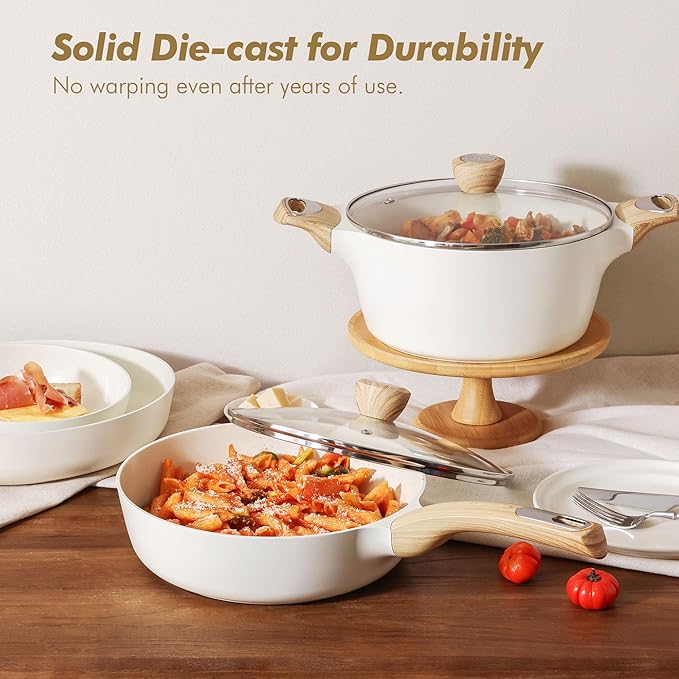 SENSARTE Ceramic Cookware Sets, Pots and Pans Set Non stick, 14-Piece Induction Cookware, Non toxic Healthy Non Stick Kitchen Cooking Set, with Frying Pans Set, PFAS PTFE PFOA PFOS Free