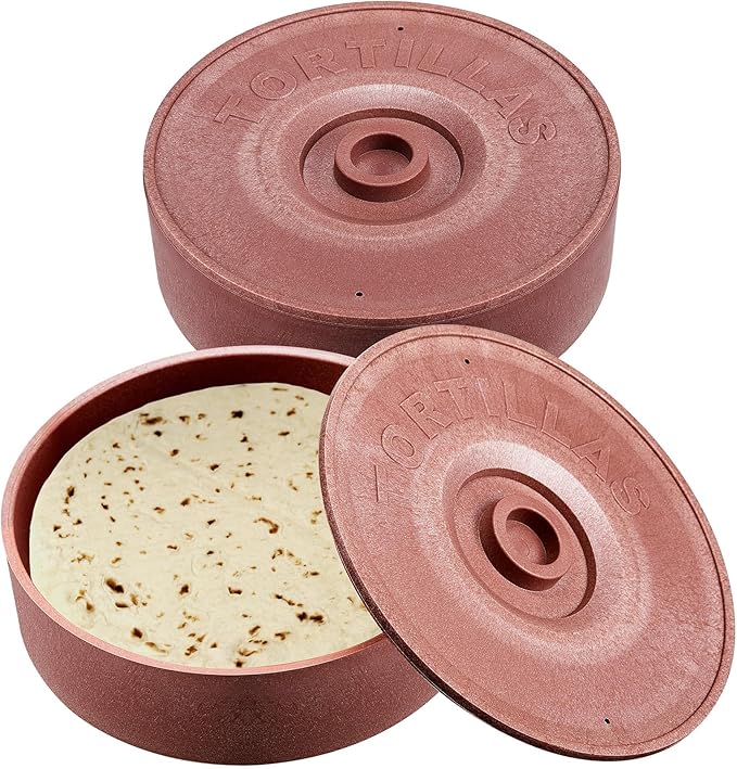 Sabary 2 Pcs Tortilla Warmer with Lid 8.5 x 2.4 Inch Robust Plastic Tortilla Holder Taco Keeper Pancake Waffles Food Container Microwave Save for Mexican Night Fiesta Party Home Restaurant Bar